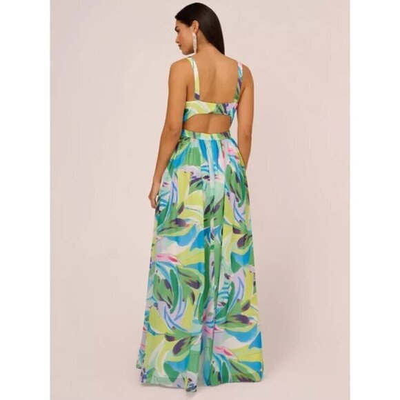 Aidan By Adrianna Papell Printed Chiffon Maxi Dress Multicolor Womens Size 8 - Picture 3 of 11